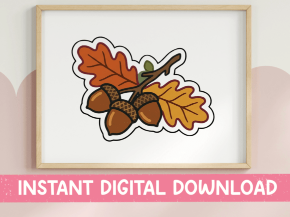 Acorns and Oak Leaves Fall Sticker: Graphics for T-Shirt Designs