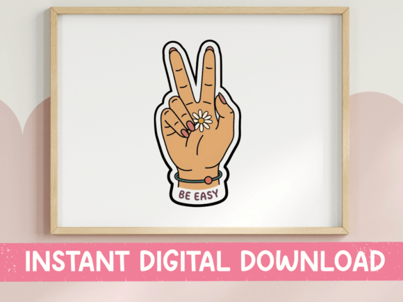 Be Easy Peace Sign Hand Sticker Design: Graphics for T-Shirt Designs