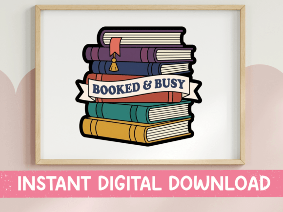 Booked and Busy Book Stack Sticker: Graphics for T-Shirt Designs & Branding