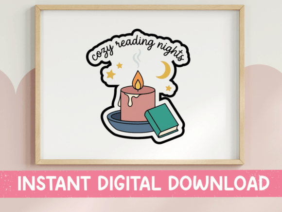 Cozy Reading Nights Candle Book Sticker: Graphics & T-Shirt Designs