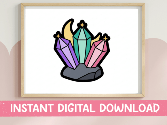 Crystal Cluster Moon Stars Sticker Graphics for T-Shirt Designs