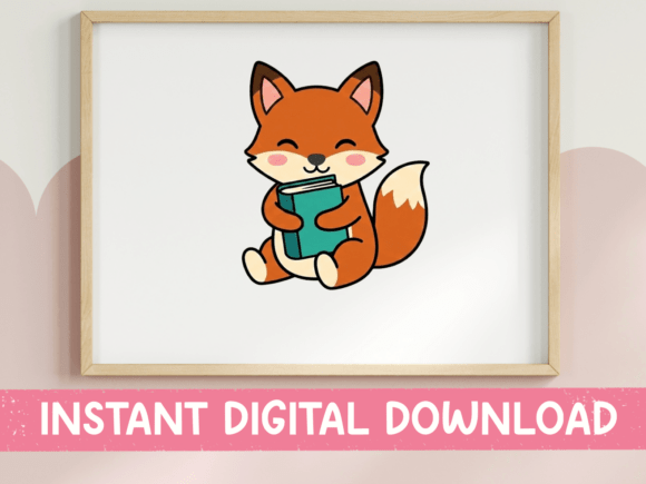 Cute Fox Reading a Book Sticker: Graphics for T-Shirt Designs