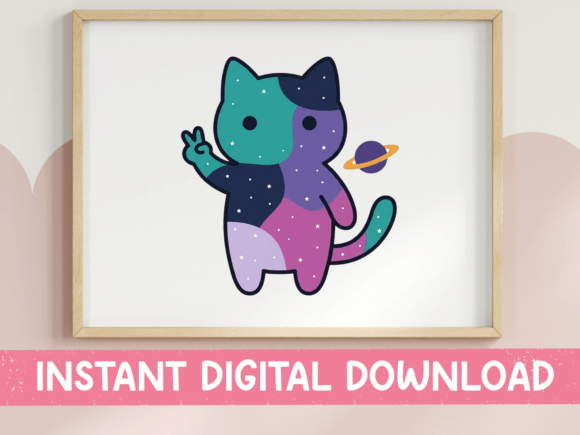 Galaxy Cat Peace Sign Sticker SVG: Graphics for T-Shirt Designs & Local Branding