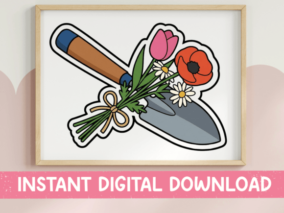 Garden Trowel Wildflower Bouquet Sticker