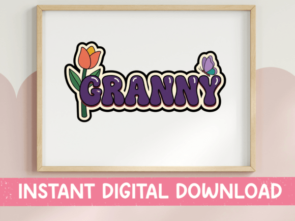Granny Retro Tulip Butterfly Sticker: Graphics & T-Shirt Designs
