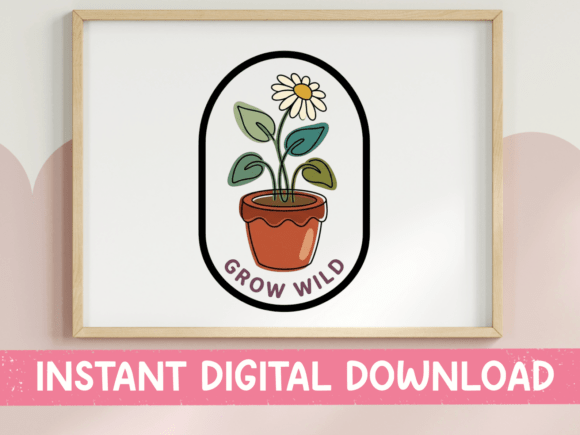 Grow Wild Flower Pot Badge Sticker