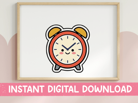 Grumpy Alarm Clock Kawaii Sticker: Graphics for T-Shirt Designs
