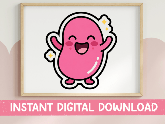 Happy Kawaii Bean Character Sticker: Graphics for T-Shirt Designs