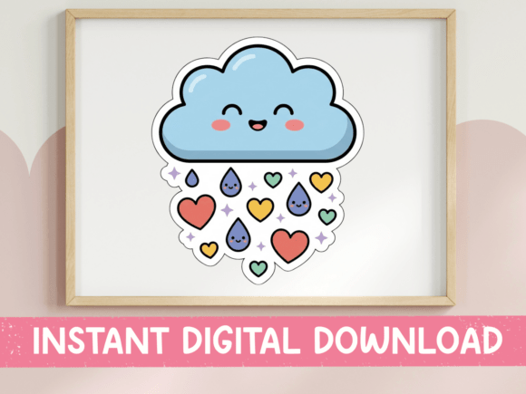 Happy Rain Cloud Hearts and Drops Graphics