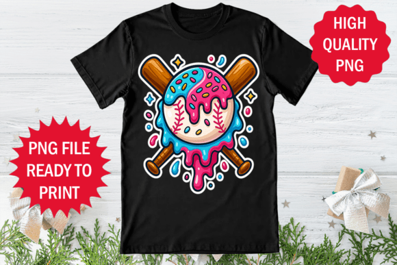Ice Cream Drip Style Baseball Design PNG