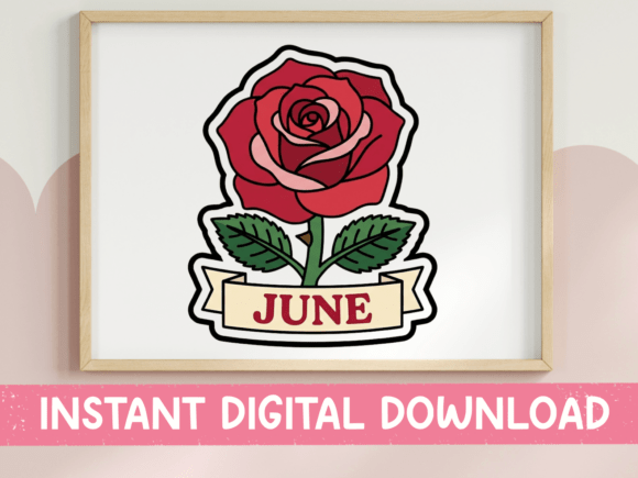 June Rose Birth Month Flower Sticker Graphics