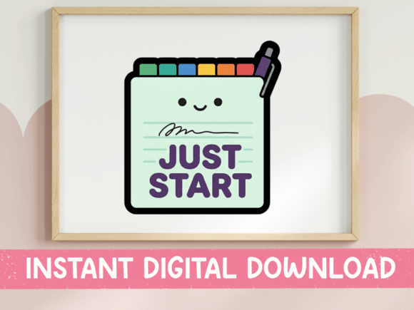Just Start Kawaii Notepad Sticker: Graphics for T-Shirt Designs