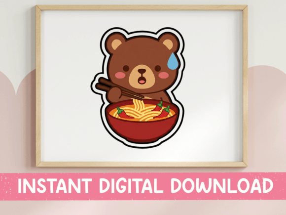 Kawaii Bear Eating Ramen Sticker: Graphics for T-Shirt Designs