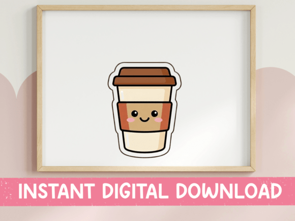 Kawaii Coffee Cup Cute Sticker Design: Graphics for T-Shirt Designs