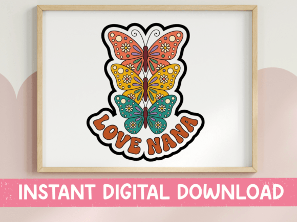 Love Nana Triple Butterfly Stack Sticker: Graphics for T-Shirt Designs & Local Branding
