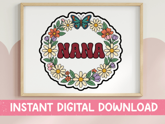 Nana Floral Wreath Retro Sticker: Graphics for T-Shirt Designs