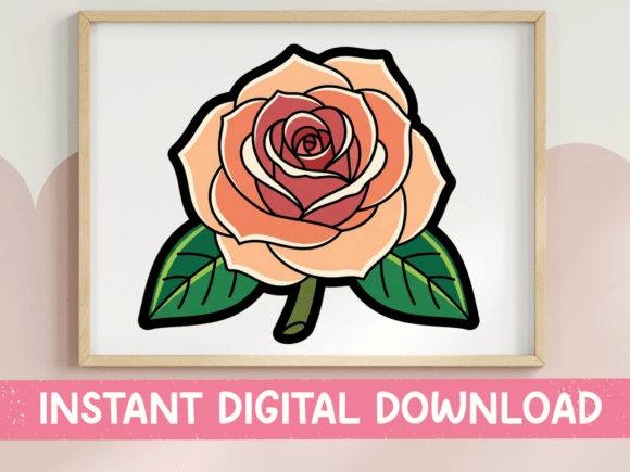 Peach Rose Tattoo Style Floral Sticker Graphics