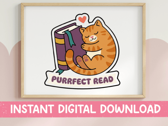 Purrfect Read Cat Book Lover Sticker Graphics