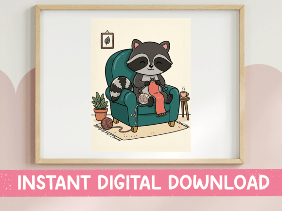 Raccoon Knitting in Armchair Graphics for T-Shirt Designs