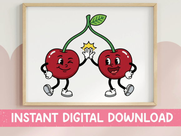 Retro Cherry Characters High Five Graphics for T-Shirt Designs