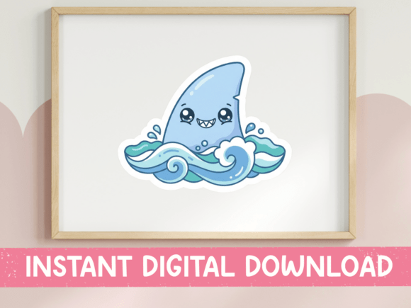 Shark Fin Wave Kawaii Sticker SVG: Graphics for T-Shirt Designs