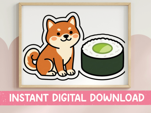 Shiba Inu and Sushi Kawaii Sticker Graphics