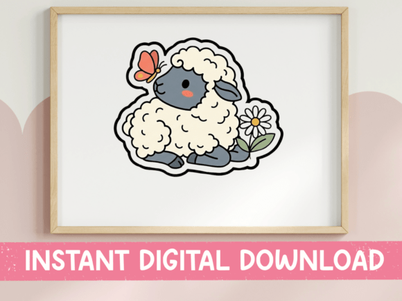Sleepy Lamb with Butterfly Sticker: Graphics for T-Shirt Designs