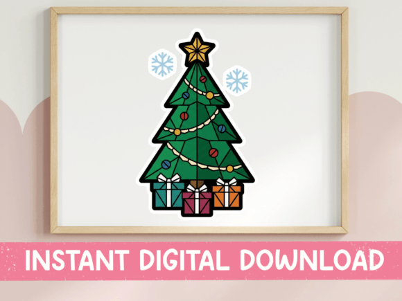 Stained Glass Christmas Tree Sticker: Graphics for T-Shirt Designs