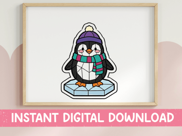 Stained Glass Winter Penguin Sticker Graphics