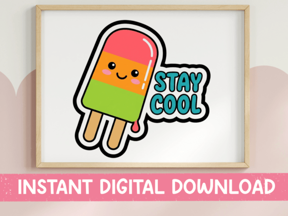 Stay Cool Kawaii Popsicle Sticker: Graphics for T-Shirt Designs