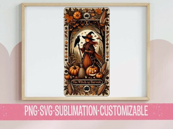 Witch of Harvest Tarot Card SVG PNG Fall Graphics